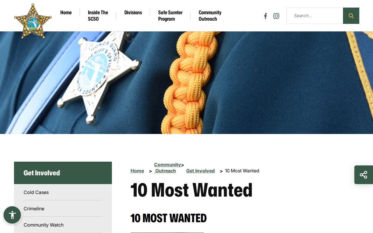 Sumter County arrest warrants and Most Wanted page