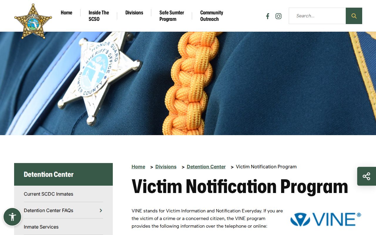 Sumter County Sheriff's Office Victim Notification Program page