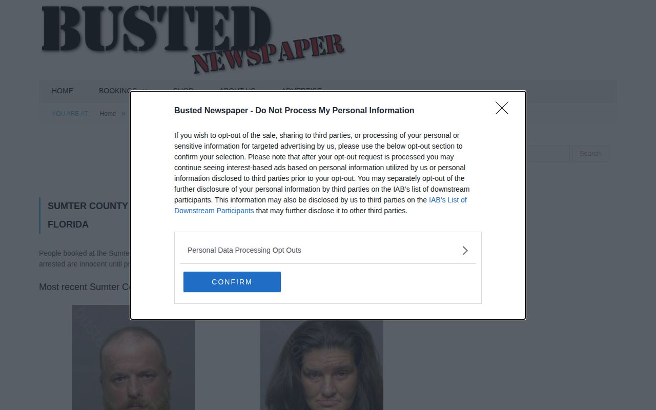 Unofficial Busted Newspaper Sumter County archive page