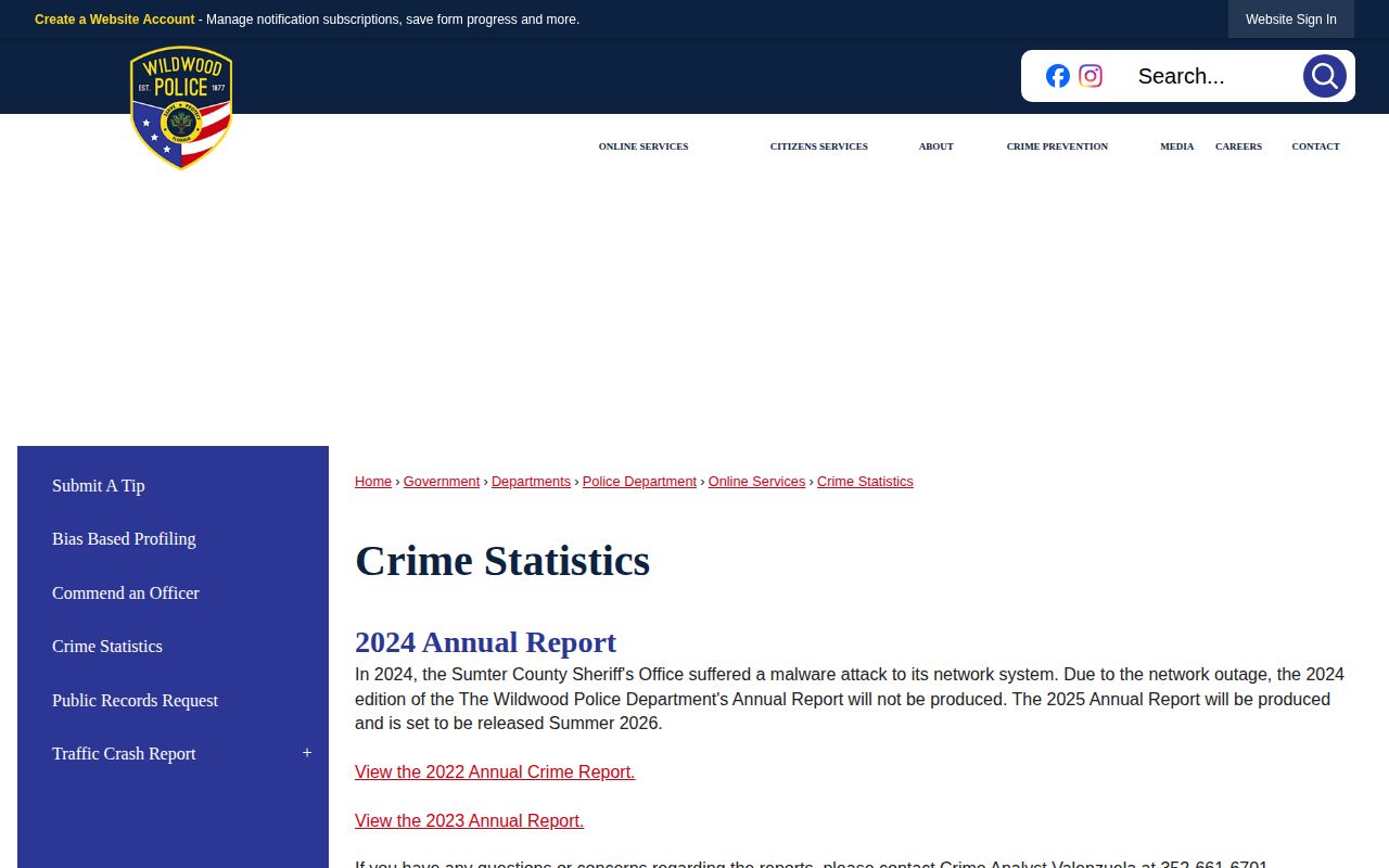 Official Wildwood crime statistics webpage